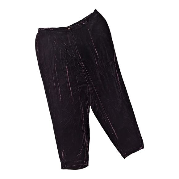 Vtg 1990s Elisabeth Brown Silk Blend Velvet Straight Leg High Rise Pants 20 - Picture 1 of 5